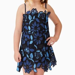 Elliatt Black and Blue Floral Times Girls Mini Dress in Blue Sz 2